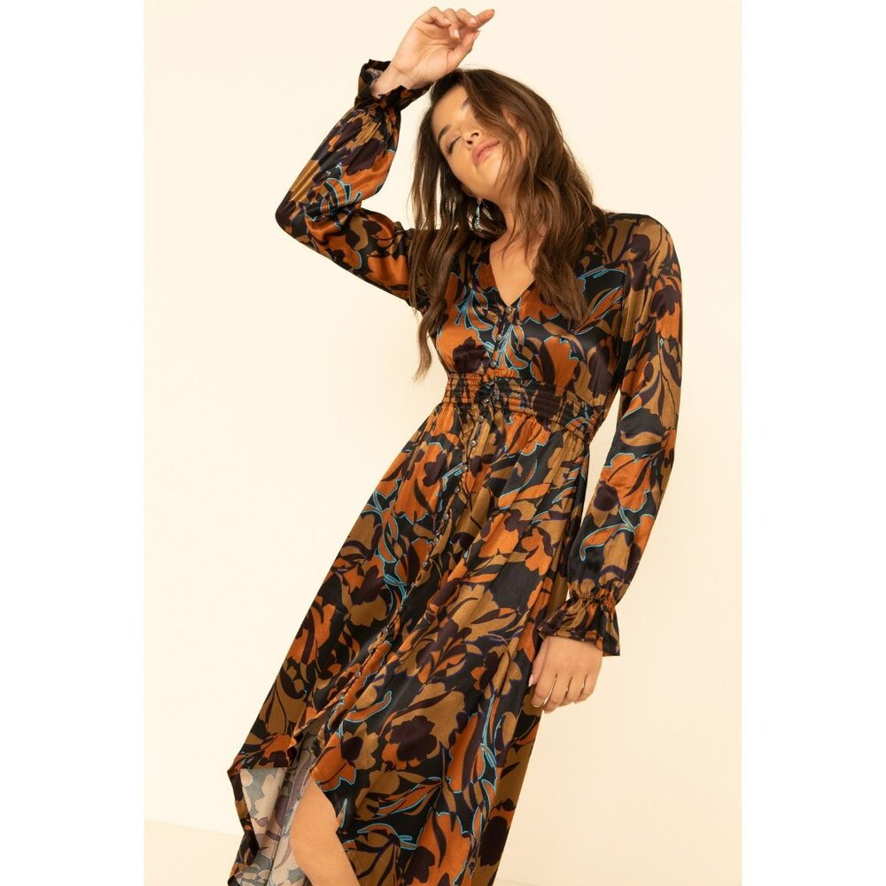 Shyanne Womens Floral Print V-Neck Long Sleeve High-Low Dress M 100% Viscose Mul
